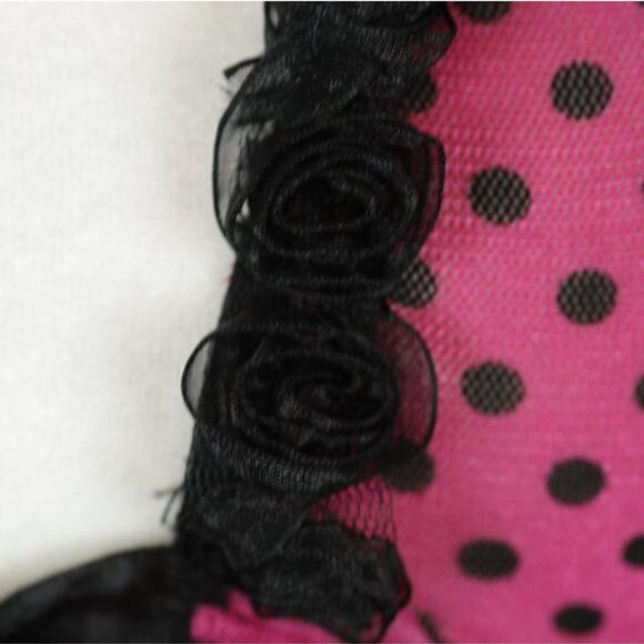 Dreamgirl Women's Small Pink Black Polka Dot Tie Closure 2 Piece Lingerie Set - Picture 5 of 6